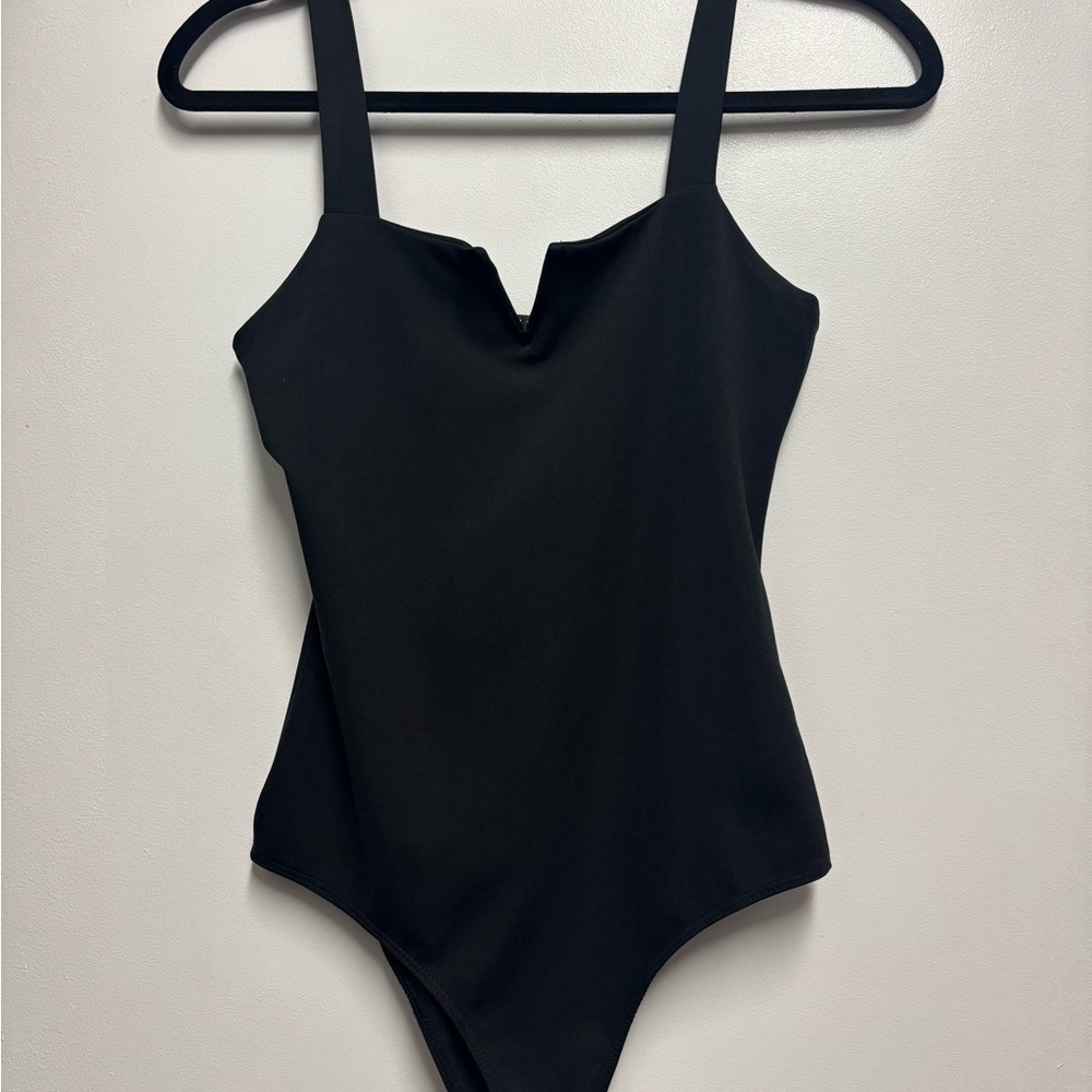 SHEIN Black Bodysuit with Structured Design and V-Cut